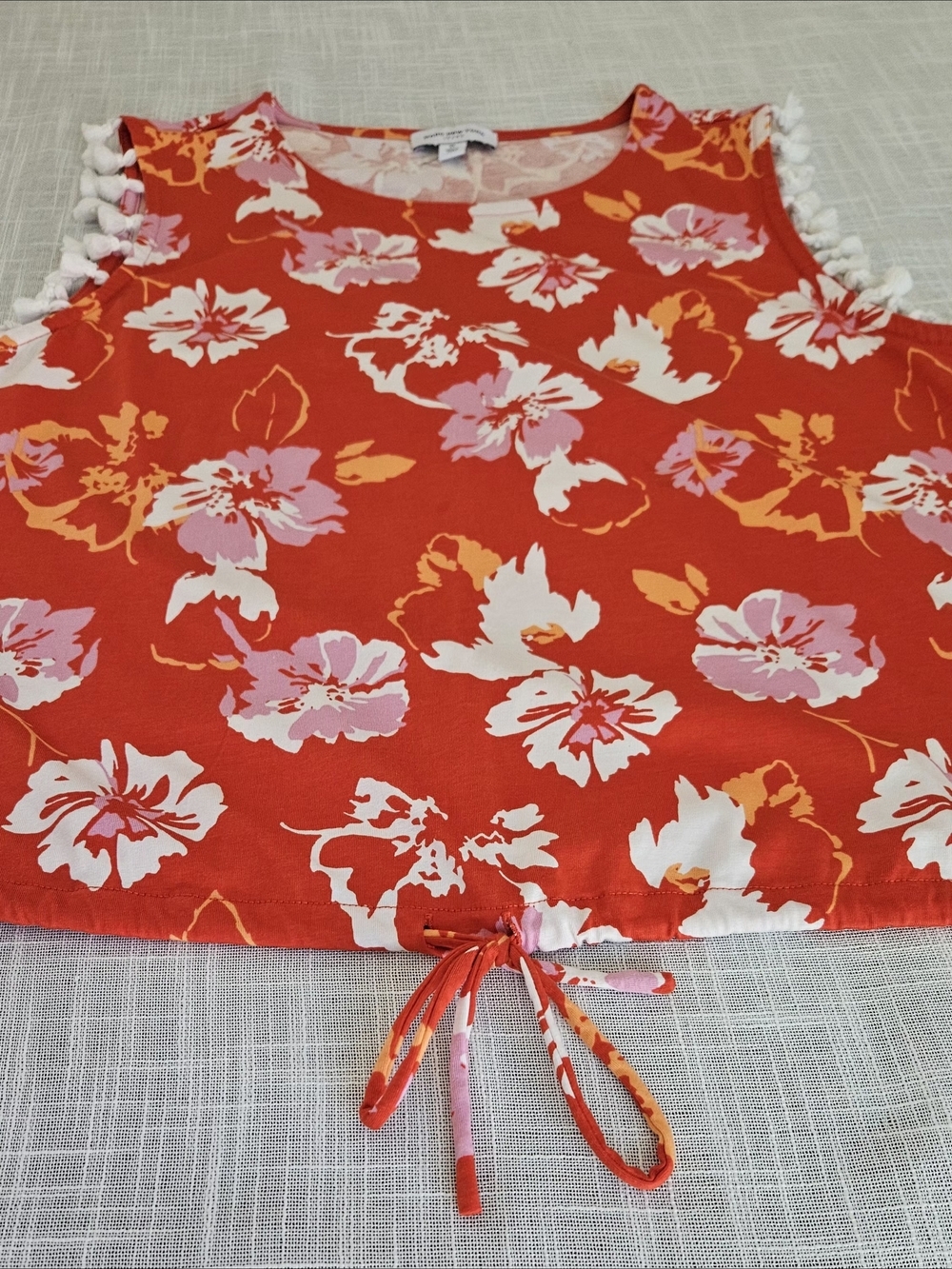 Marc New York Jeans Floral Tassel Trim Sleeveless Top Orange Pink XL - Picture 9 of 12